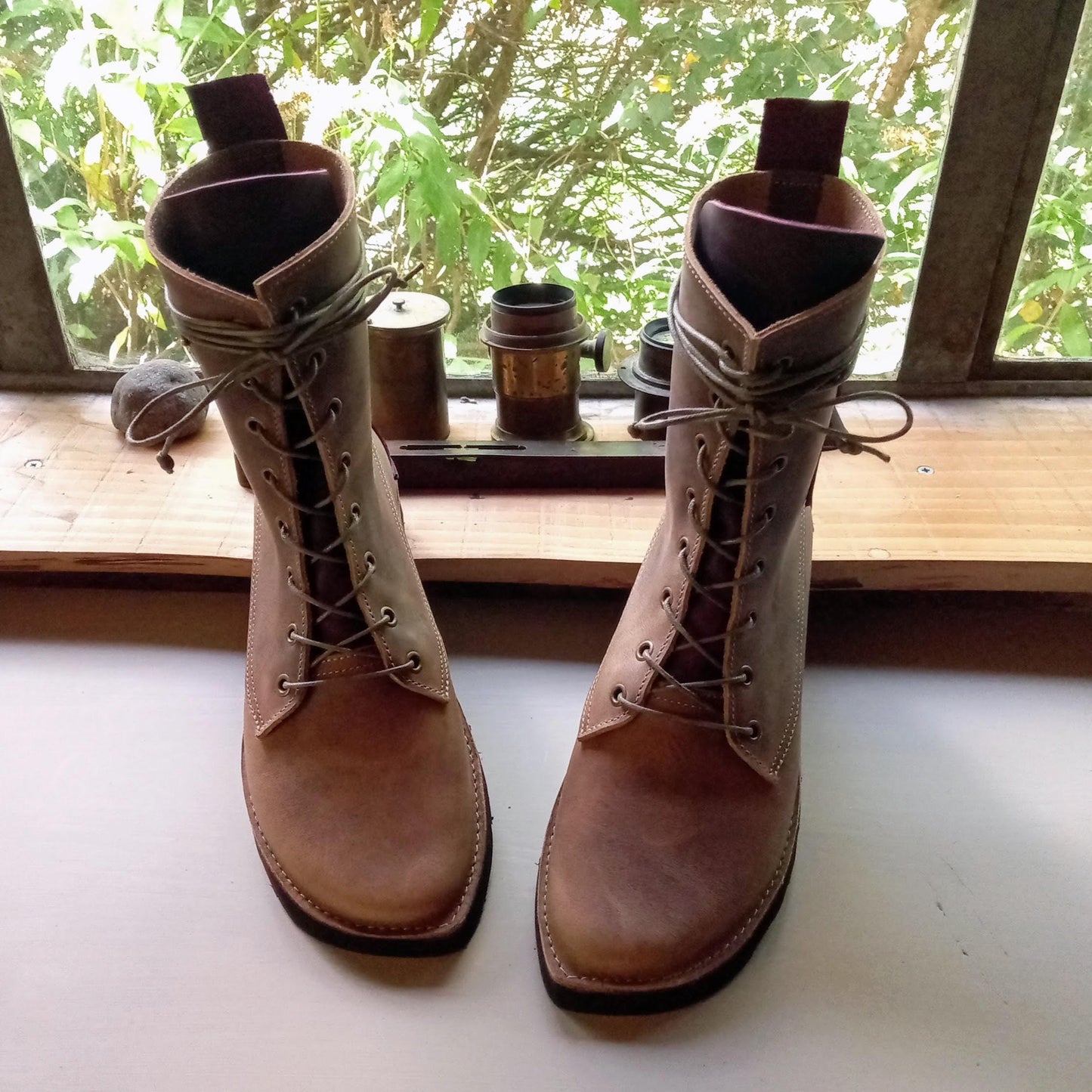 UK 7 - Twig Birch - Handmade Leather Boots | Mid Height, Cottagecore Style - No.4975