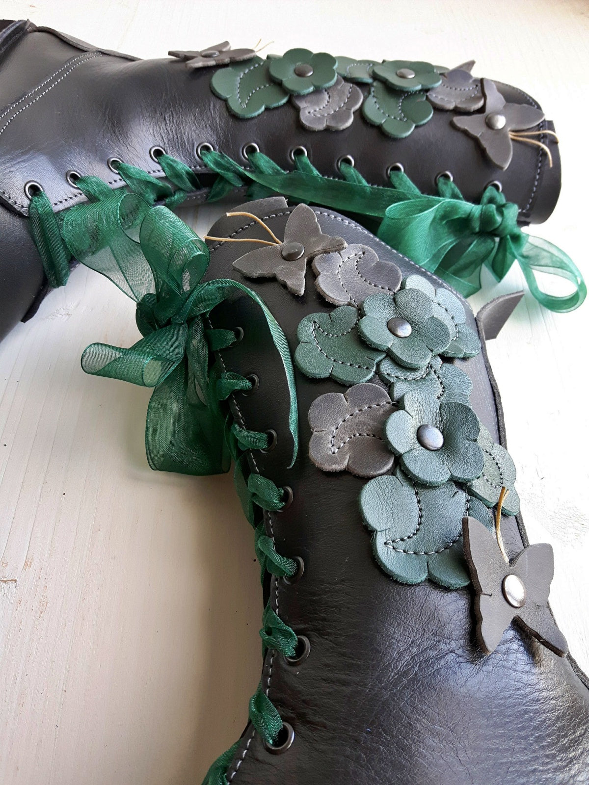 UK 5 - Tinker Flutterby | Handmade Leather Boots | Tall, Cottagecore Style - No.3930