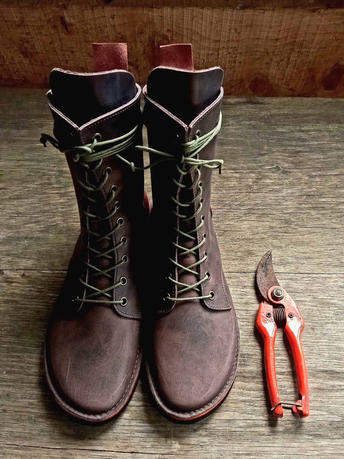 UK 3 - Frond Pimpernel - Handmade Leather Boots | Tall, Woodland Style - Coffee / Mosto