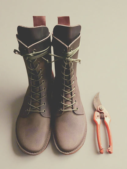 Frond Borrower Buttons - Handmade Leather Boots | Tall,  Cottagecore Style - Made to Order ✨