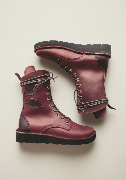 UK 5 - Frond Birch - Handmade Leather Boots | Tall, Woodland Style - No.4981