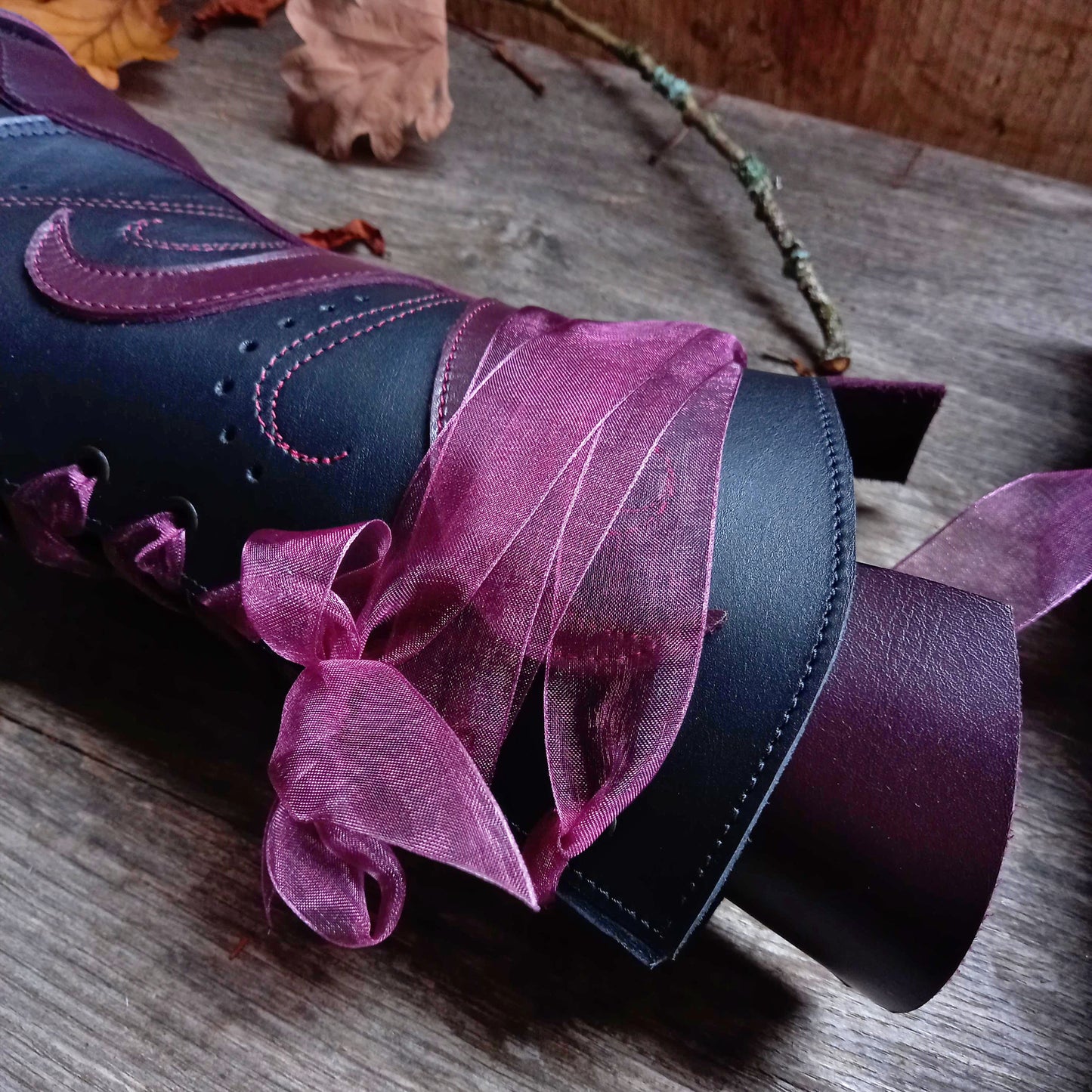 UK 6 - Tinker Tide - Handmade Leather Boots | Tall, Woodland Style - Black, Damson