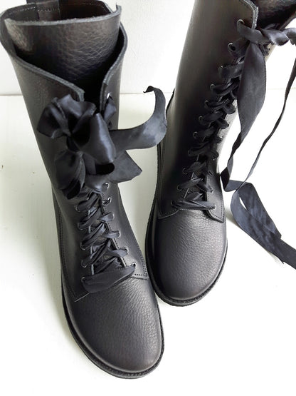 UK 7 - Tinker Unadorned | Handmade Leather Boots | Tall, Cottagecore Style - No.3569