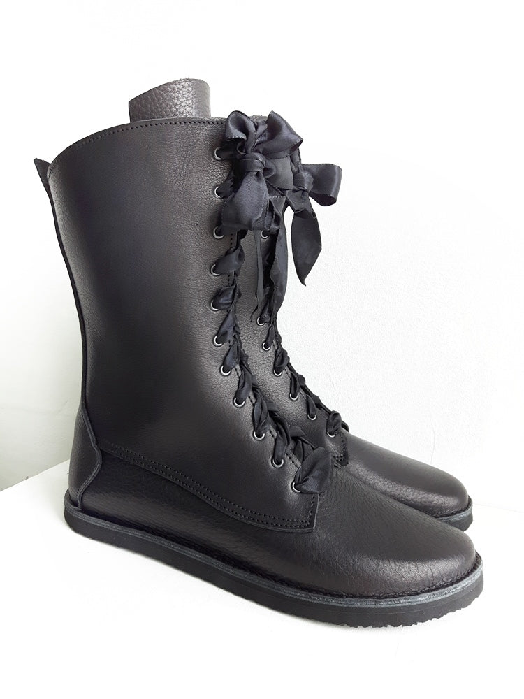 UK 7 - Tinker Unadorned | Handmade Leather Boots | Tall, Cottagecore Style - No.3569