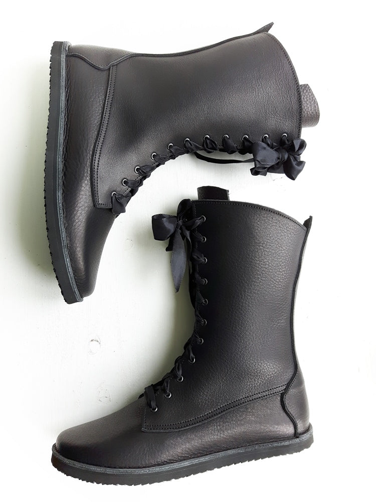 UK 7 - Tinker Unadorned | Handmade Leather Boots | Tall, Cottagecore Style - No.3569