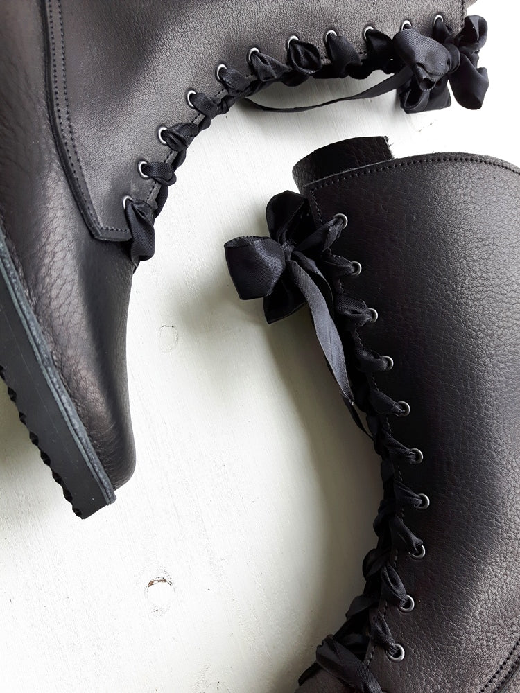 UK 7 - Tinker Unadorned | Handmade Leather Boots | Tall, Cottagecore Style - No.3569