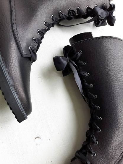 UK 7 - Tinker Unadorned | Handmade Leather Boots | Tall, Cottagecore Style - No.3569