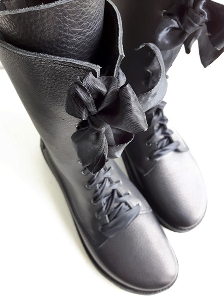 UK 7 - Tinker Unadorned | Handmade Leather Boots | Tall, Cottagecore Style - No.3569