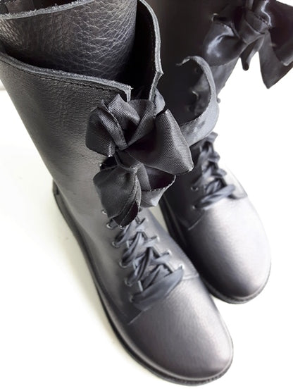 UK 7 - Tinker Unadorned | Handmade Leather Boots | Tall, Cottagecore Style - No.3569