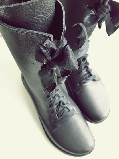 UK 7 - Tinker Unadorned | Handmade Leather Boots | Tall, Cottagecore Style - No.3569