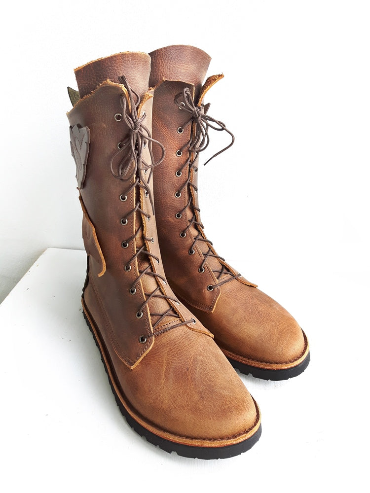 UK 7 - Tinker Nettle | Handmade Leather Boots | Tall, Woodland Style - No.3588