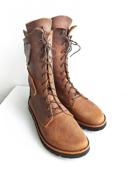 UK 7 - Tinker Nettle | Handmade Leather Boots | Tall, Woodland Style - No.3588