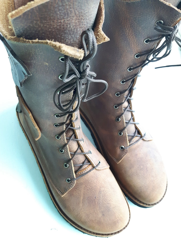 UK 7 - Tinker Nettle | Handmade Leather Boots | Tall, Woodland Style - No.3588