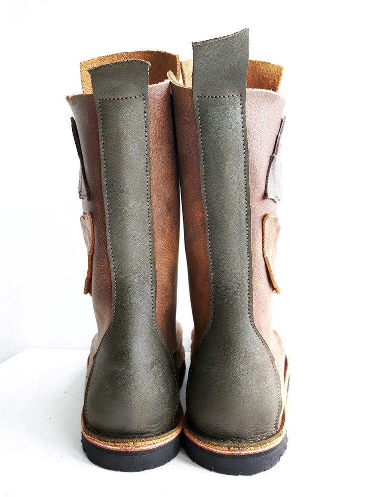 UK 7 - Tinker Nettle | Handmade Leather Boots | Tall, Woodland Style - No.3588