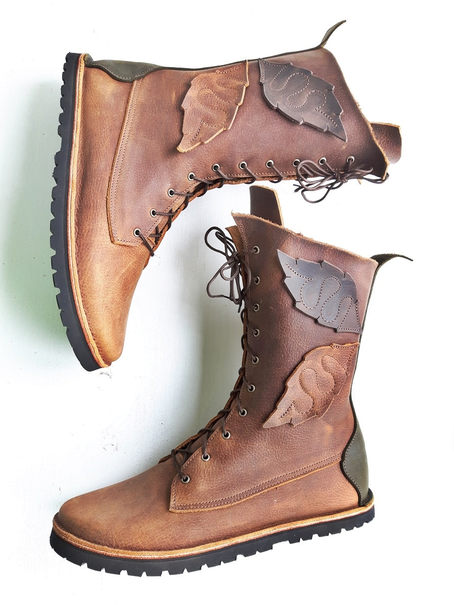 UK 7 - Tinker Nettle | Handmade Leather Boots | Tall, Woodland Style - No.3588