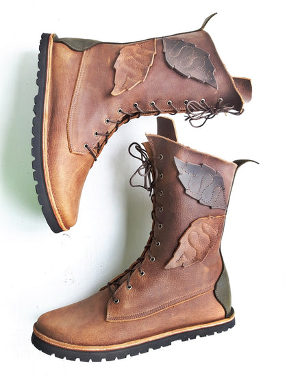 UK 7 - Tinker Nettle | Handmade Leather Boots | Tall, Woodland Style - No.3588