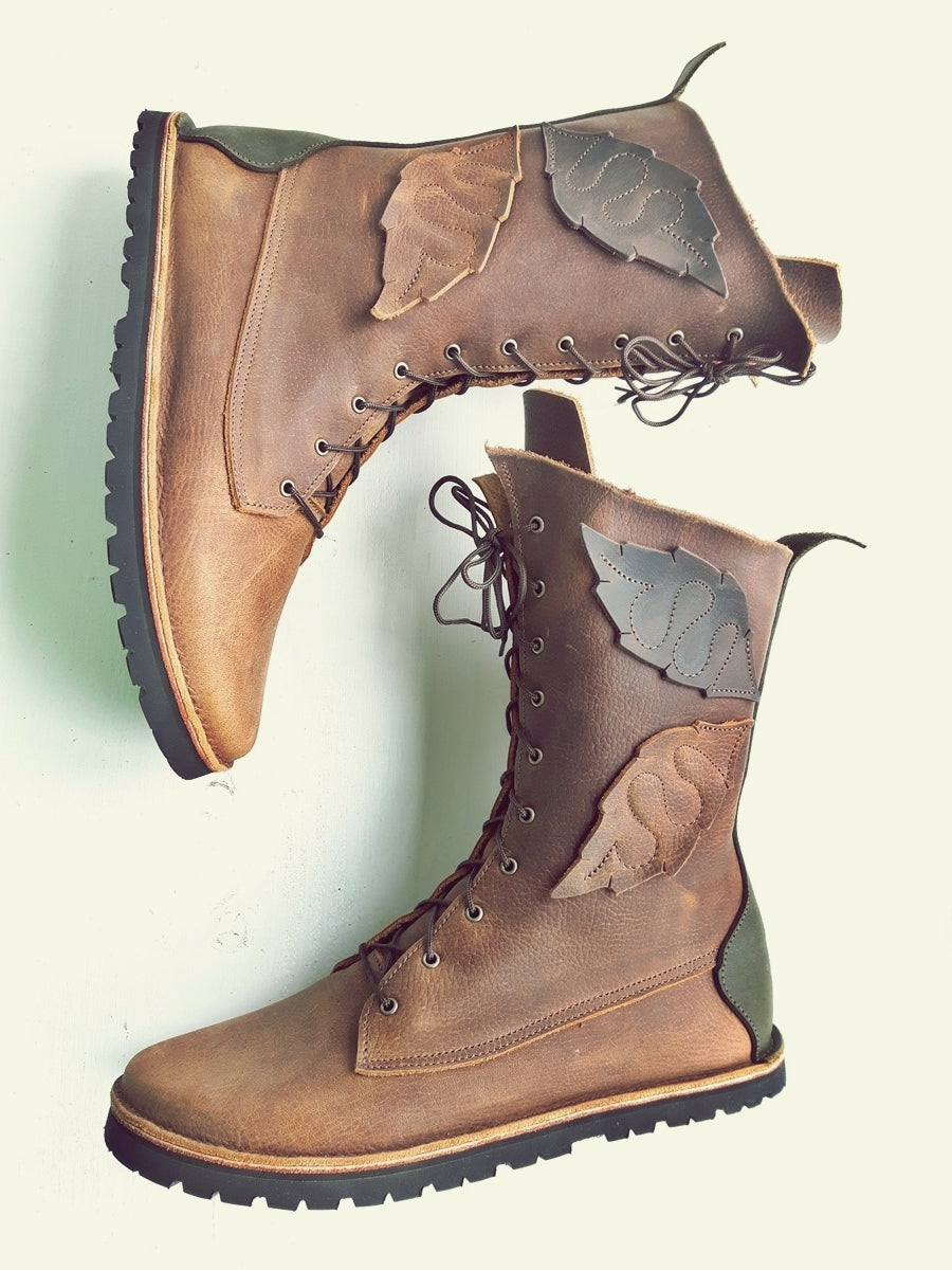 UK 7 - Tinker Nettle | Handmade Leather Boots | Tall, Woodland Style - No.3588