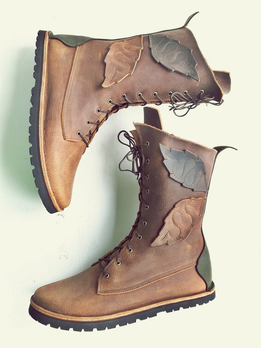 UK 7 - Tinker Nettle | Handmade Leather Boots | Tall, Woodland Style - No.3588