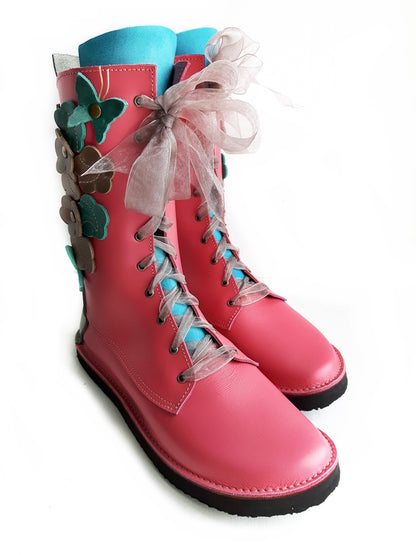 UK 6 - Tinker Flutterby | Handmade Leather Boots | Tall, Cottagecore Style - No.3589