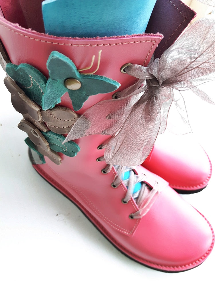 UK 6 - Tinker Flutterby | Handmade Leather Boots | Tall, Cottagecore Style - No.3589