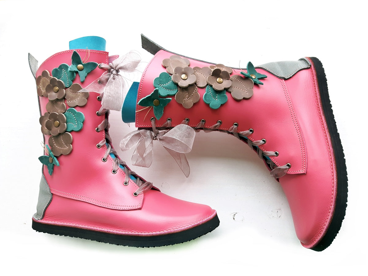 UK 6 - Tinker Flutterby | Handmade Leather Boots | Tall, Cottagecore Style - No.3589