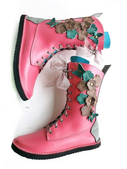 UK 6 - Tinker Flutterby | Handmade Leather Boots | Tall, Cottagecore Style - No.3589