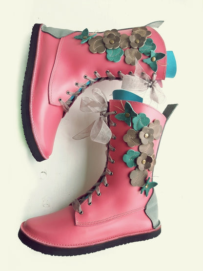 UK 6 - Tinker Flutterby | Handmade Leather Boots | Tall, Cottagecore Style - No.3589