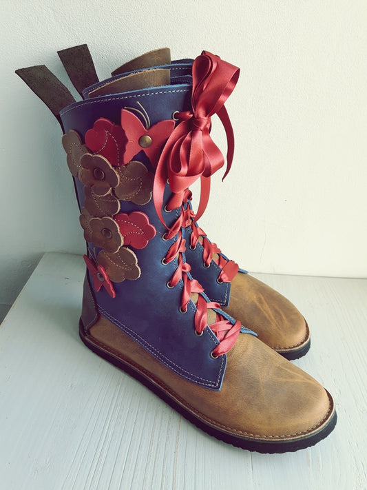 UK 4 - Tinker Flutterby | Handmade Leather Boots | Tall, Cottagecore Style - No.3601