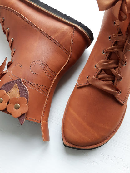 UK 7 - Twig Hoot - Handmade Leather Boots | Mid Height, Woodland Style - No.3631