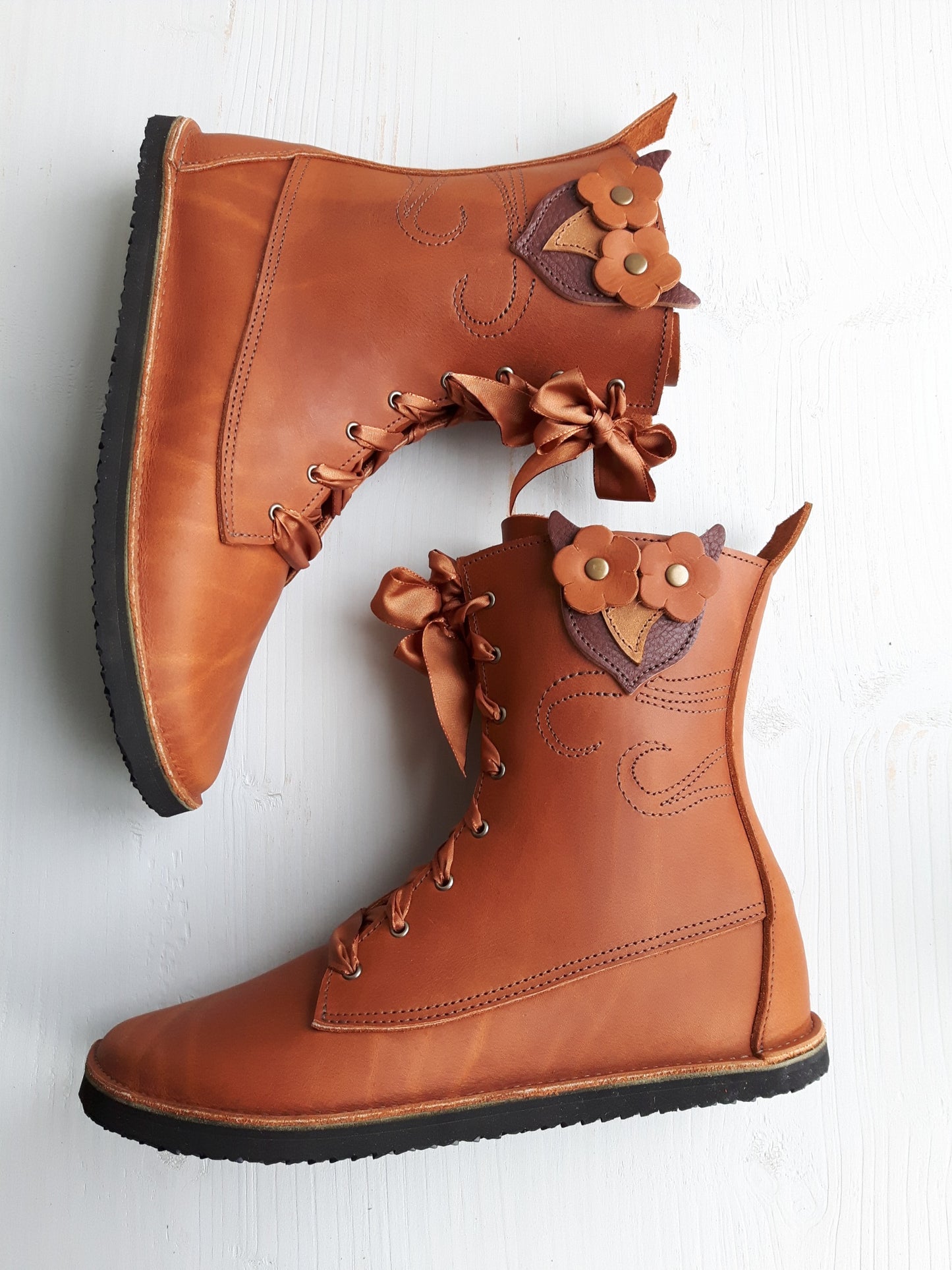 UK 7 - Twig Hoot - Handmade Leather Boots | Mid Height, Woodland Style - No.3631