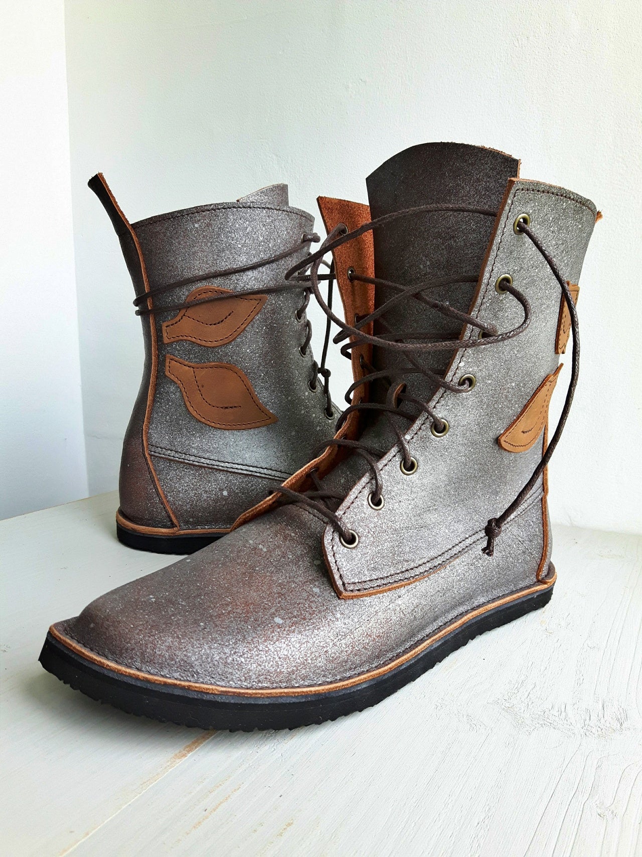 UK 6 - TWIG Birch - Handmade Leather Boots | Tall, Woodland Style - No.3867