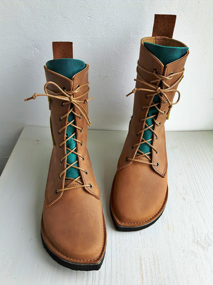 UK 4 - Twig Birch - Handmade Leather Boots | Mid Height, Woodland Style - No.3866