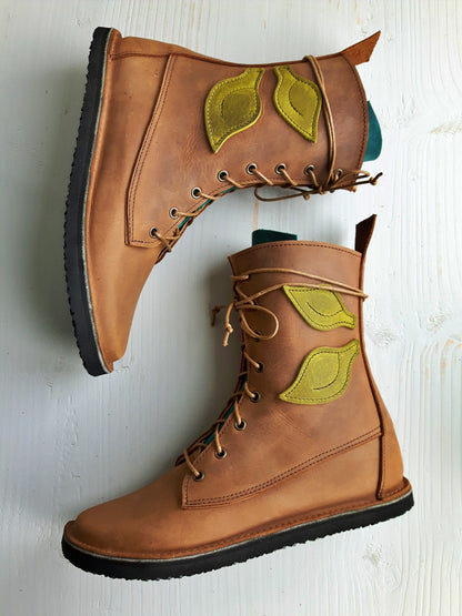 UK 4 - Twig Birch - Handmade Leather Boots | Mid Height, Woodland Style - No.3866