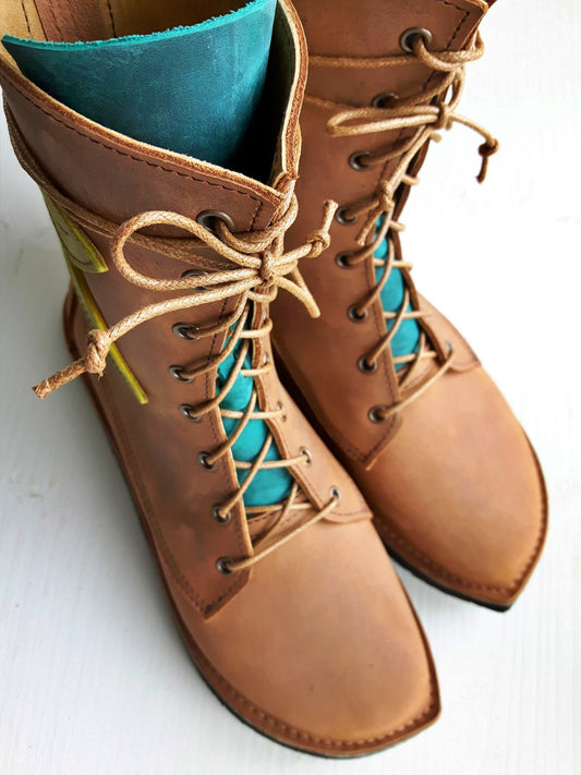 UK 4 - Twig Birch - Handmade Leather Boots | Mid Height, Woodland Style - No.3866