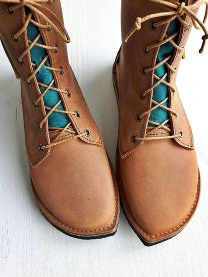 UK 4 - Twig Birch - Handmade Leather Boots | Mid Height, Woodland Style - No.3866