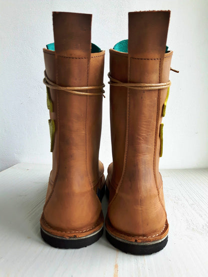 UK 4 - Twig Birch - Handmade Leather Boots | Mid Height, Woodland Style - No.3866