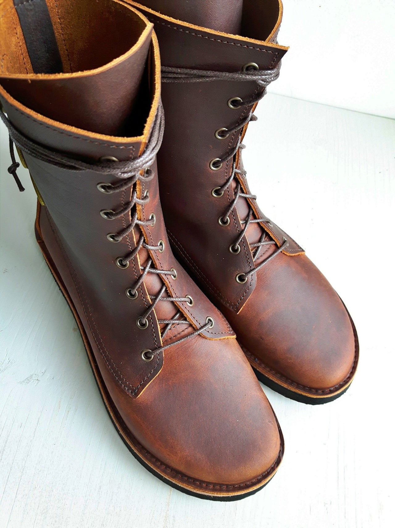 UK 6 - TWIG Button - Handmade Leather Boots | Tall, Cottagecore Style - No.3891