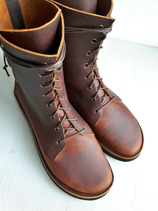 UK 6 - TWIG Button - Handmade Leather Boots | Mid Height, Cottagecore Style - No.3891