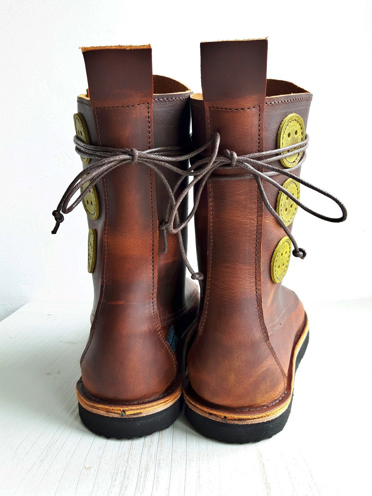 UK 6 - TWIG Button - Handmade Leather Boots | Tall, Cottagecore Style - No.3891