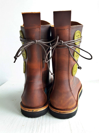 UK 6 - TWIG Button - Handmade Leather Boots | Tall, Cottagecore Style - No.3891