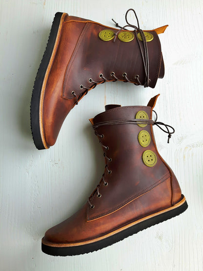 UK 6 - TWIG Button - Handmade Leather Boots | Tall, Cottagecore Style - No.3891