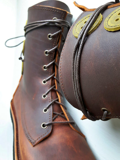 UK 6 - TWIG Button - Handmade Leather Boots | Tall, Cottagecore Style - No.3891