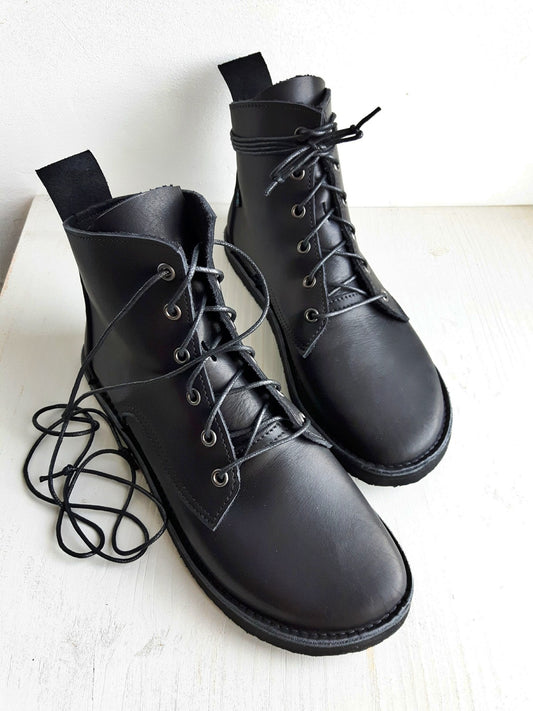 UK 5 - Cobweb Unadorned - Handmade Leather Boots | Short, Cottagecore Style - No.3929