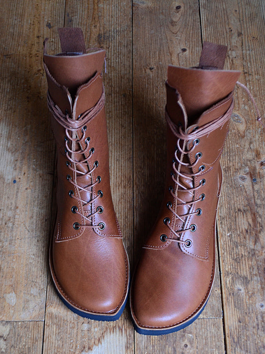 UK 6 - Frond Nettle - Handmade Leather Boots | Mid Height, Woodland Style - No.4402