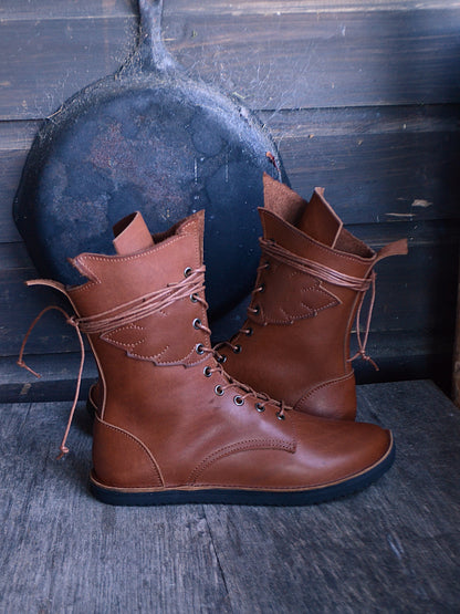 UK 6 - Frond Nettle - Handmade Leather Boots | Mid Height, Woodland Style - No.4402