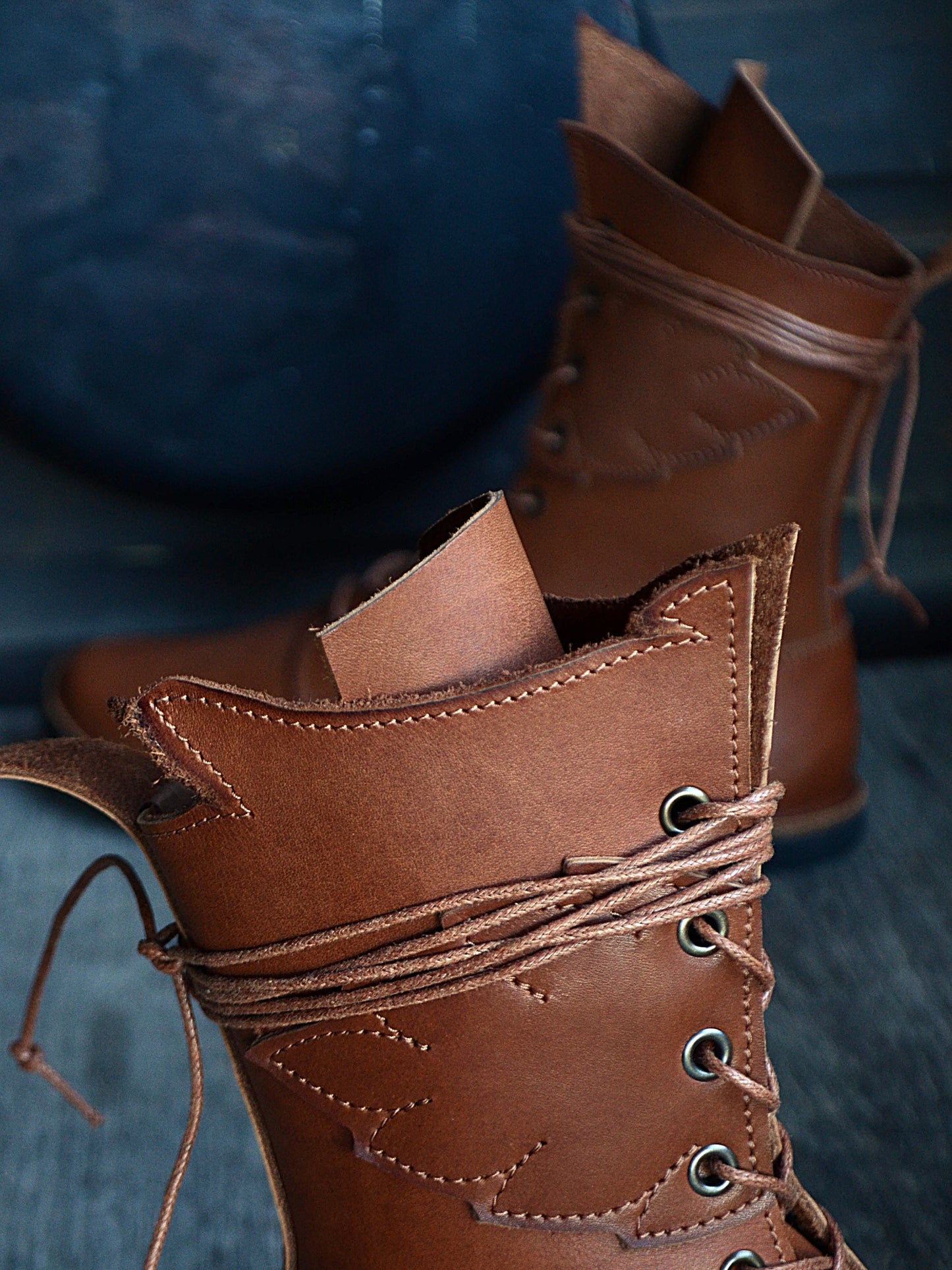 UK 6 - Frond Nettle - Handmade Leather Boots | Mid Height, Woodland Style - No.4402