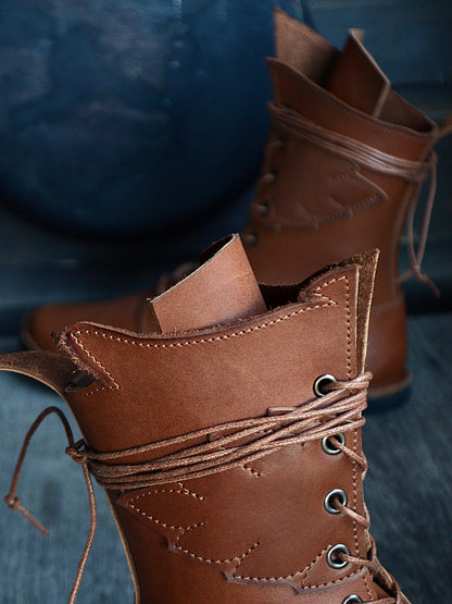 UK 6 - Frond Nettle - Handmade Leather Boots | Mid Height, Woodland Style - No.4402