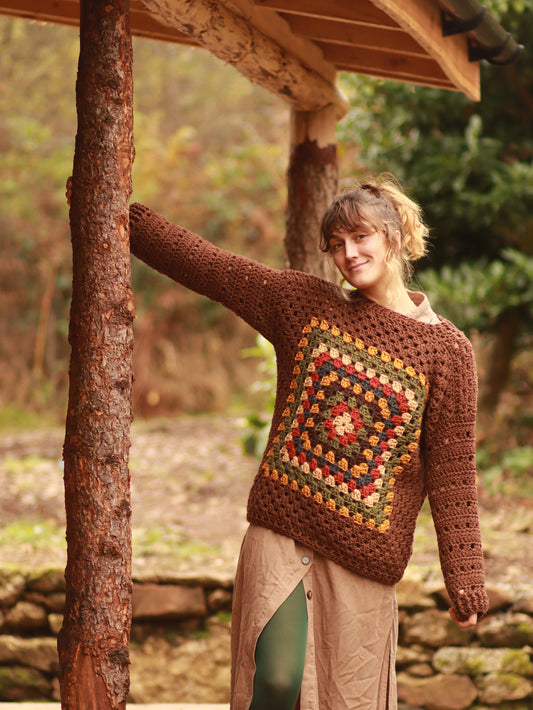 Tilda Jumper – Hand-Crochet Wool | Relaxed Longer Fit, Cottagecore Style - Autumn Bliss
