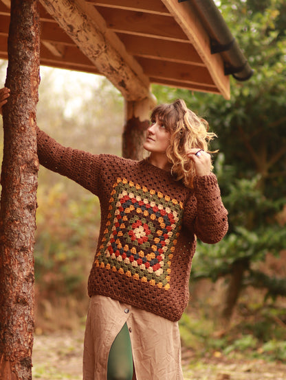Tilda Jumper – Hand-Crochet Wool | Relaxed Longer Fit, Cottagecore Style - Autumn Bliss