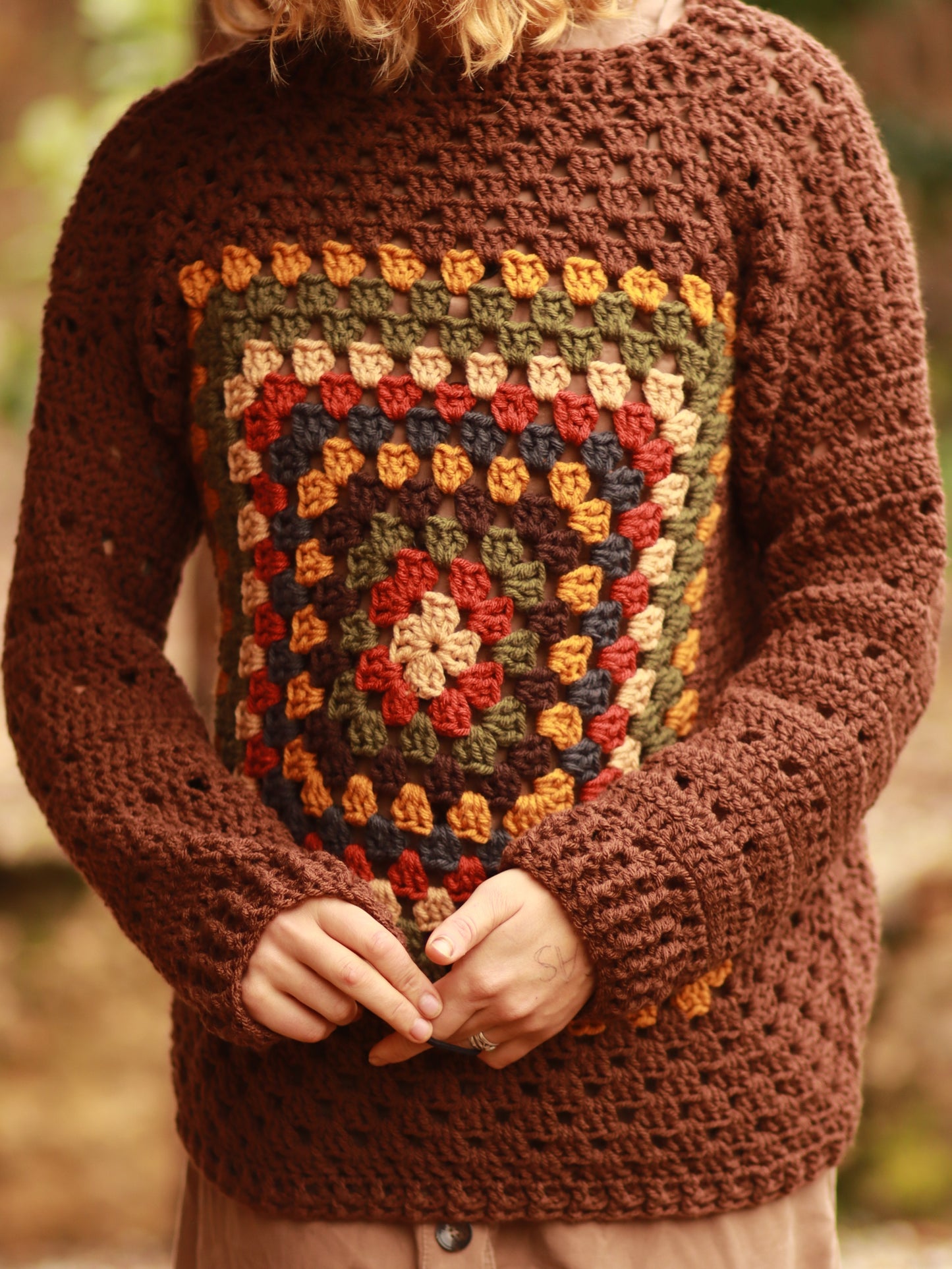 Tilda Jumper – Hand-Crochet Wool | Relaxed Longer Fit, Cottagecore Style - Autumn Bliss